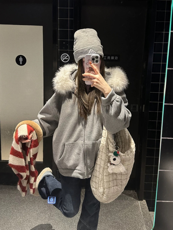 Női kapucnis kardigán, laza szabás, poliészter, cipzár, normál hossz