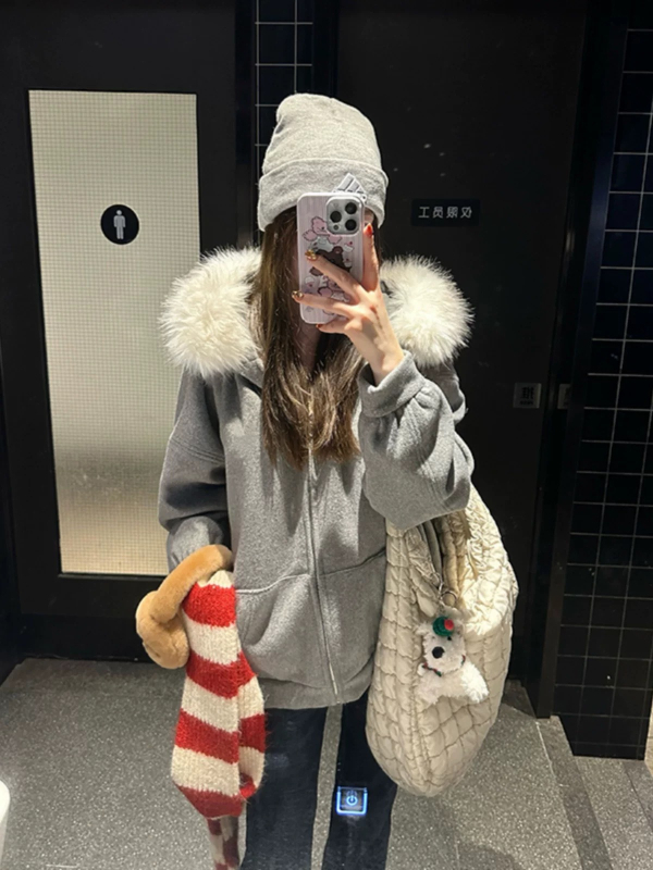 Női kapucnis kardigán, laza szabás, poliészter, cipzár, normál hossz