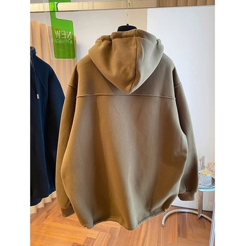 Ženska dukserica s polu-zipom i kapuljom u američkom retro stilu, ležerna silueta, pamučni fleece, jesen-zimski top