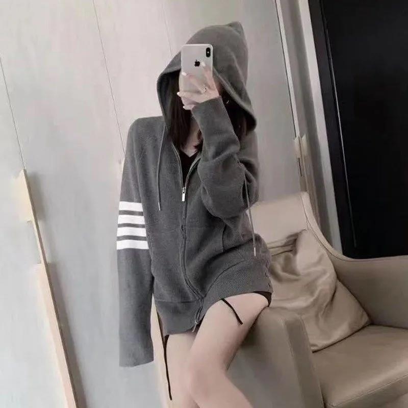 Ženska opuštena Chenille hoodie jakna s polo ovratnikom i zatvaračem, dugi rukavi — jesen 2024