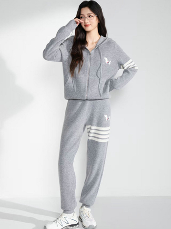 Set tricotat cu glugă din lână Merino pentru femei, cu colanți, stil colegiu, toamna 2025