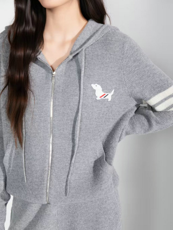 Set tricotat cu glugă din lână Merino pentru femei, cu colanți, stil colegiu, toamna 2025