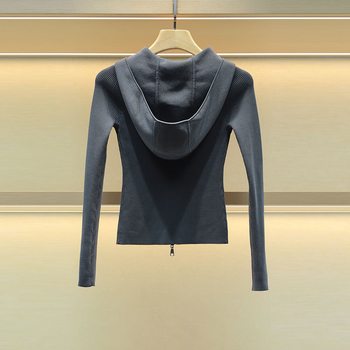 Moshuweiya 2025 őszi sokoldalú karcsú kapucnis kötött kardigán kétirányú cipzárral, hosszú ujjú, rövid hosszúság 40–50 cm, modell 5M19C