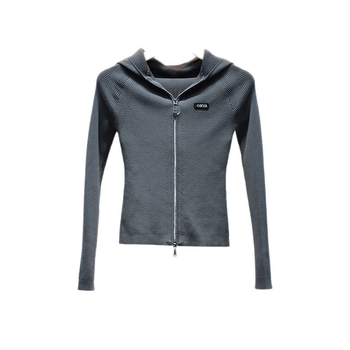 Moshuweiya 2025 őszi sokoldalú karcsú kapucnis kötött kardigán kétirányú cipzárral, hosszú ujjú, rövid hosszúság 40–50 cm, modell 5M19C