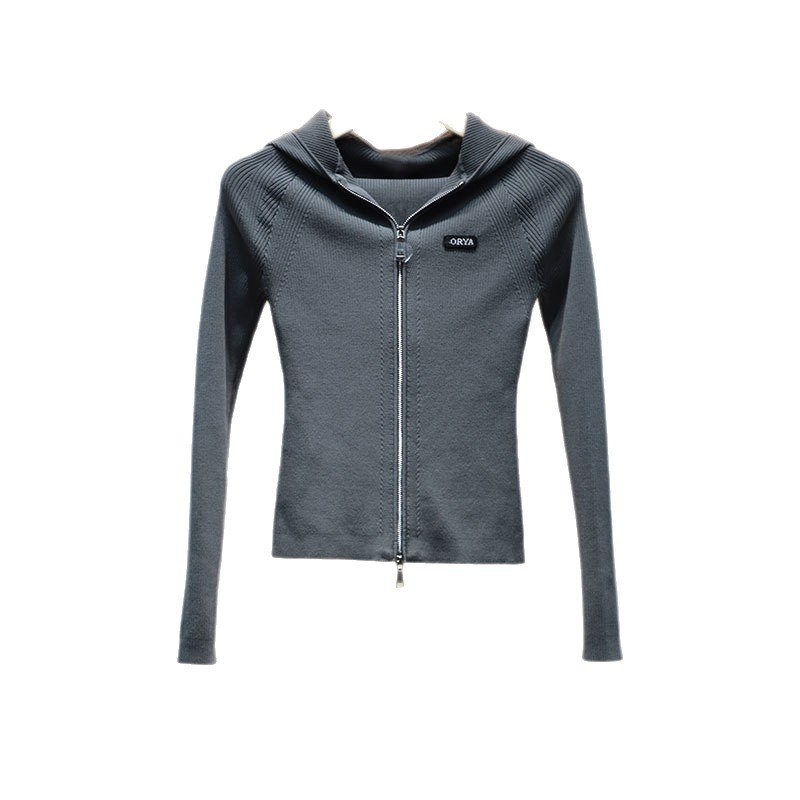 Moshuweiya 2025 őszi sokoldalú karcsú kapucnis kötött kardigán kétirányú cipzárral, hosszú ujjú, rövid hosszúság 40–50 cm, modell 5M19C