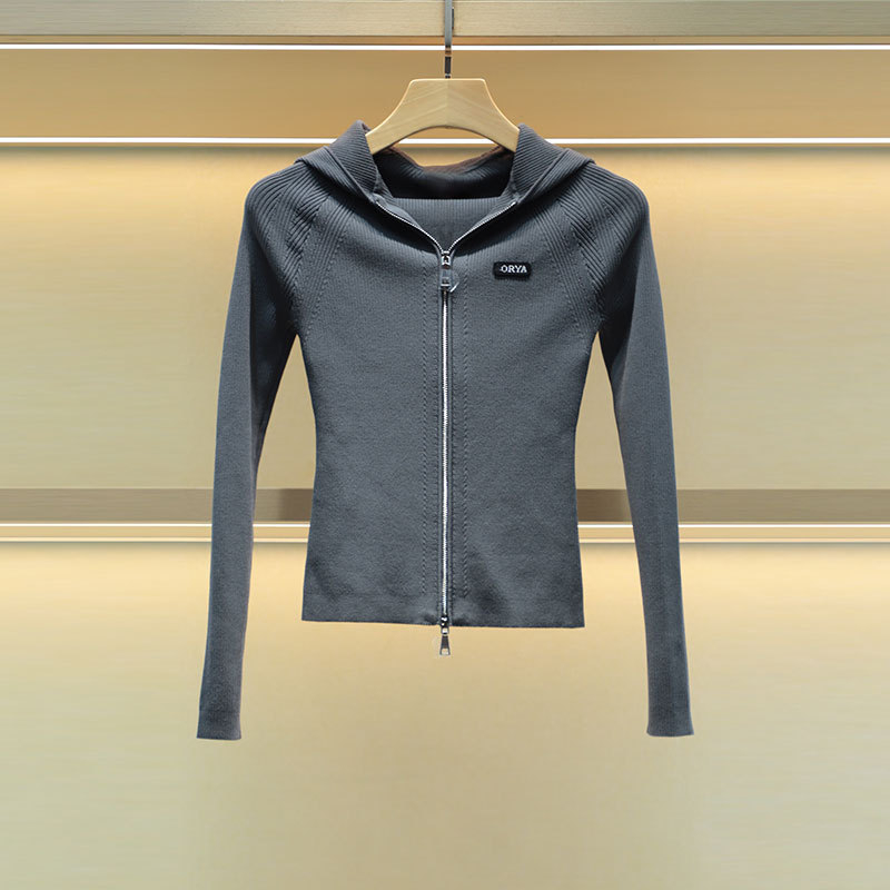 Moshuweiya 2025 őszi sokoldalú karcsú kapucnis kötött kardigán kétirányú cipzárral, hosszú ujjú, rövid hosszúság 40–50 cm, modell 5M19C