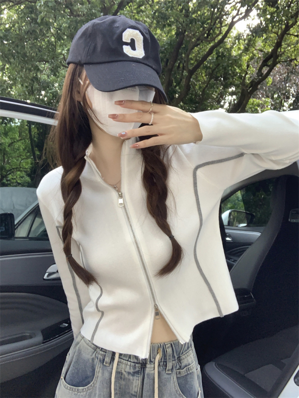 Bez rukava kardigan-pulover sa zipom, casual japansko-korejski stil, pleteni spandex, duljina 50–65 cm, jesen 2025