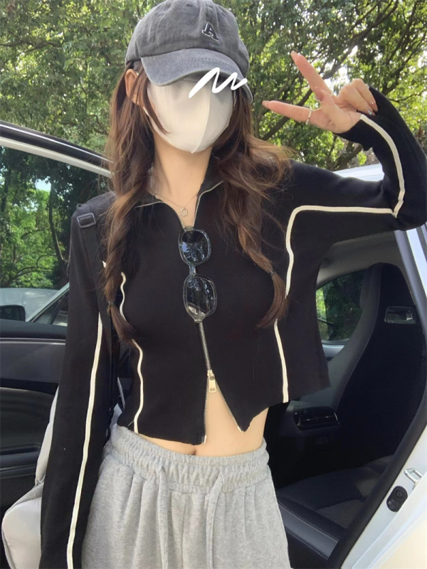 Bez rukava kardigan-pulover sa zipom, casual japansko-korejski stil, pleteni spandex, duljina 50–65 cm, jesen 2025