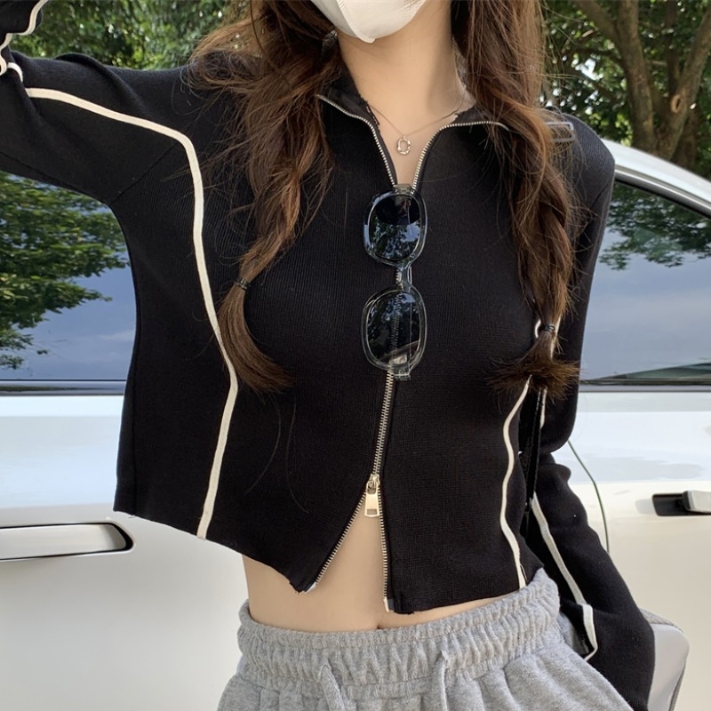 Bez rukava kardigan-pulover sa zipom, casual japansko-korejski stil, pleteni spandex, duljina 50–65 cm, jesen 2025