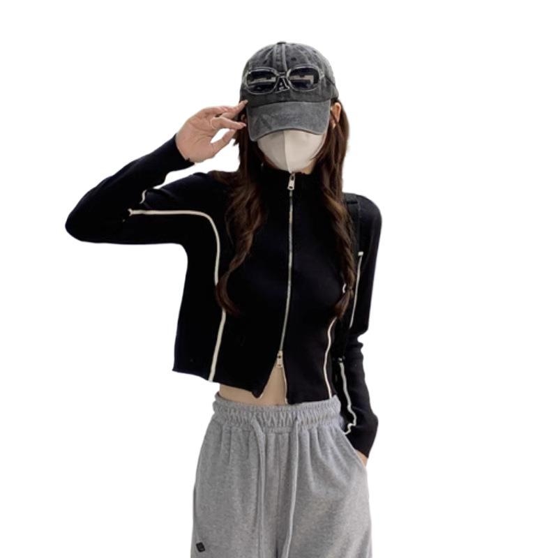 Bez rukava kardigan-pulover sa zipom, casual japansko-korejski stil, pleteni spandex, duljina 50–65 cm, jesen 2025