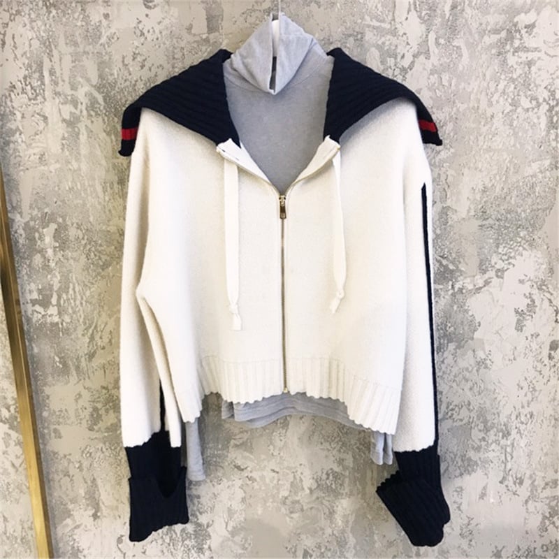 Kötött kardigán pulóver, szabad szabású, hosszú ujjú, reveres gallér, elöl cipzárral