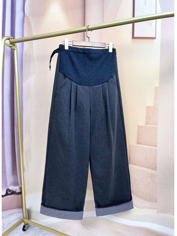 Trudničke hlače od vunenog materijala, s podrškom za trbuh, debela flis podstava, udoban slobodan kroj, ravne široke nogavice