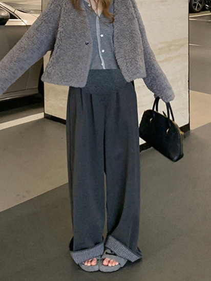 Trudničke hlače od vunenog materijala, s podrškom za trbuh, debela flis podstava, udoban slobodan kroj, ravne široke nogavice