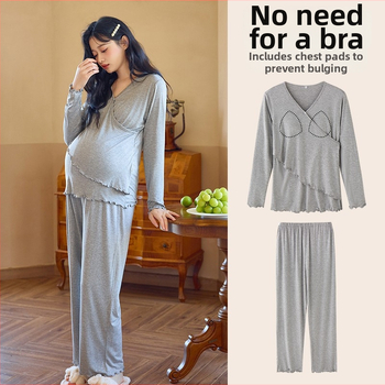 Rasedate pidžaama rindade padjaga, kerge Modal kangas, V-kaelus, pikkade varrukatega, püksid