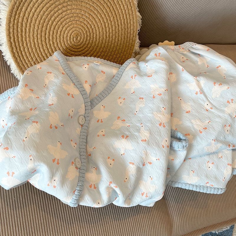 Moterų stora pižamų komplektas su ilgomis rankovėmis, sluoksniuotas oro medvilnės TR audinys su karikatūros spauda