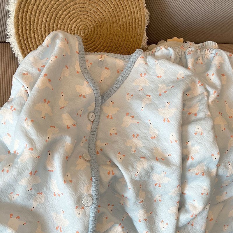 Moterų stora pižamų komplektas su ilgomis rankovėmis, sluoksniuotas oro medvilnės TR audinys su karikatūros spauda