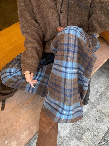 Παντελόνια εγκυμοσύνης με φλις εσωτερική επένδυση, καρό μοτίβο, ίσια γραμμή, υποστήριξη κοιλιάς, πολυεστέρας 95%+, για τον χειμώνα