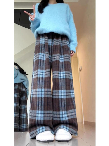 Παντελόνια εγκυμοσύνης με φλις εσωτερική επένδυση, καρό μοτίβο, ίσια γραμμή, υποστήριξη κοιλιάς, πολυεστέρας 95%+, για τον χειμώνα