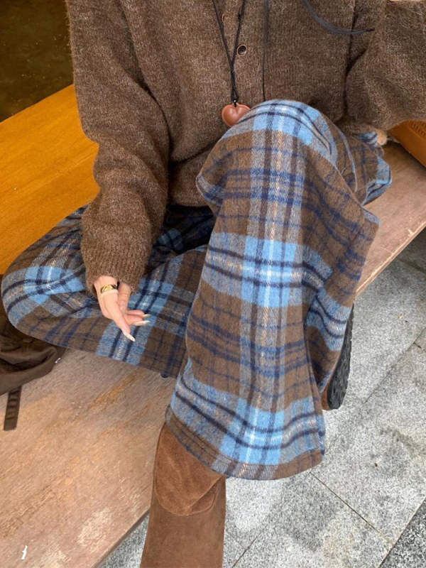 Παντελόνια εγκυμοσύνης με φλις εσωτερική επένδυση, καρό μοτίβο, ίσια γραμμή, υποστήριξη κοιλιάς, πολυεστέρας 95%+, για τον χειμώνα