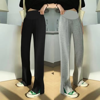 Παντελόνια εγκυμοσύνης με σχισμή στα πλάι, ίσιο κόψιμο, στήριξη κοιλιάς, επένδυση φλίς, ίνες βισκόζης