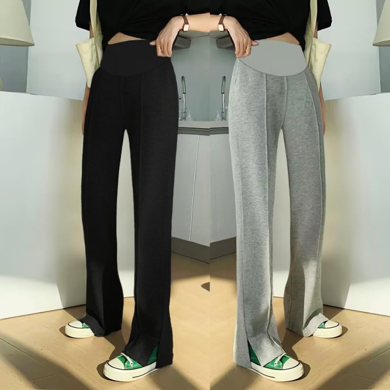 Παντελόνια εγκυμοσύνης με σχισμή στα πλάι, ίσιο κόψιμο, στήριξη κοιλιάς, επένδυση φλίς, ίνες βισκόζης