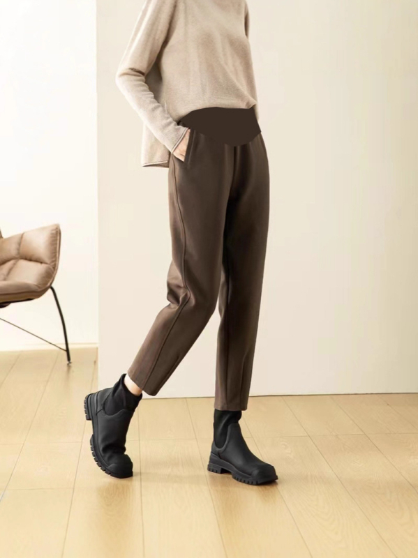 Παντελόνια εγκυμοσύνης, παχιά με επένδυση φλίς, άνετη γραμμή, υποστήριξη κοιλιάς, βαμβάκι 50–70%