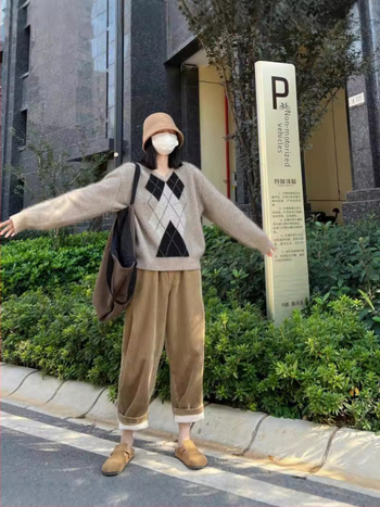 Παντελόνια εγκυμοσύνης με επένδυση φλίς από χοντρό corduroy, ελαστική μέση, μήκος 9/10