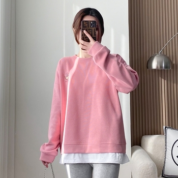 Пуловер за кърмене през пролетта и есента, памук 90%, средно дълъг топ, стилно облекло за майки