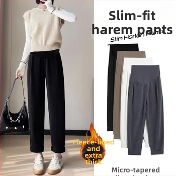 Παντελόνια εγκυμοσύνης με chenille βαμβάκι, επένδυση φλίς, φαρδιά γραμμή, μήκος ¾, στήριξη κοιλιάς