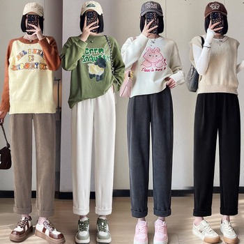 Παντελόνια εγκυμοσύνης με chenille βαμβάκι, επένδυση φλίς, φαρδιά γραμμή, μήκος ¾, στήριξη κοιλιάς