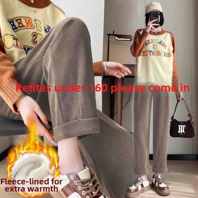 Παντελόνια εγκυμοσύνης με chenille βαμβάκι, επένδυση φλίς, φαρδιά γραμμή, μήκος ¾, στήριξη κοιλιάς