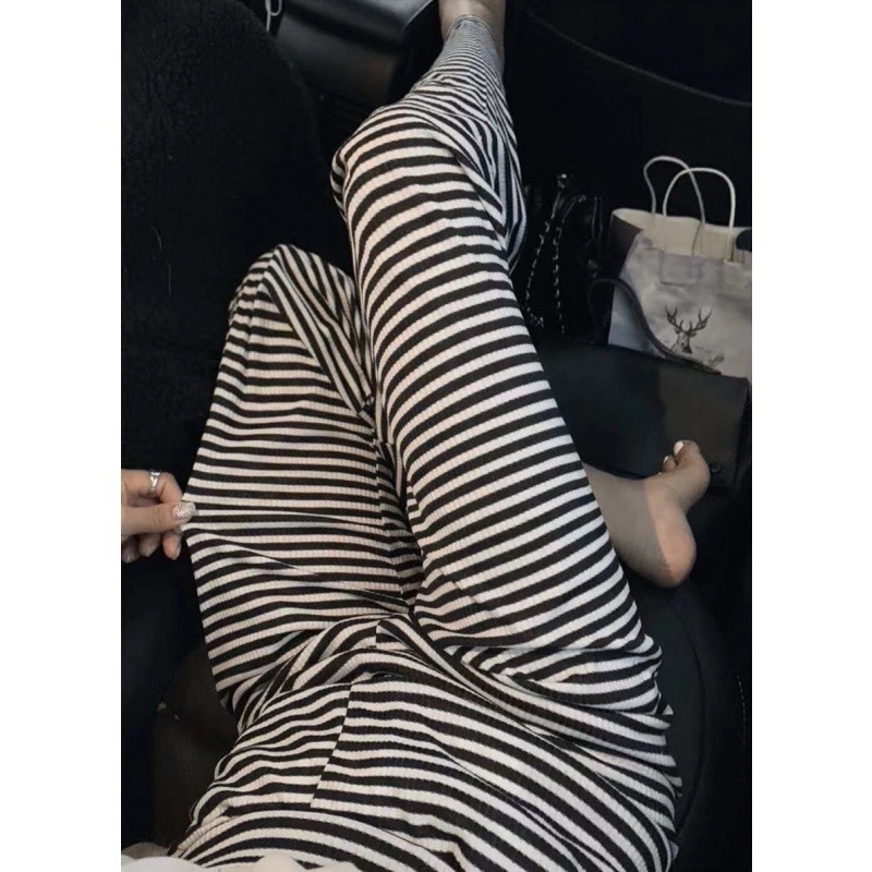 Παντελόνια εγκυμοσύνης με υποστήριξη κοιλιάς, επένδυση φλίς, ριγέ οριζόντια, 95% βαμβάκι