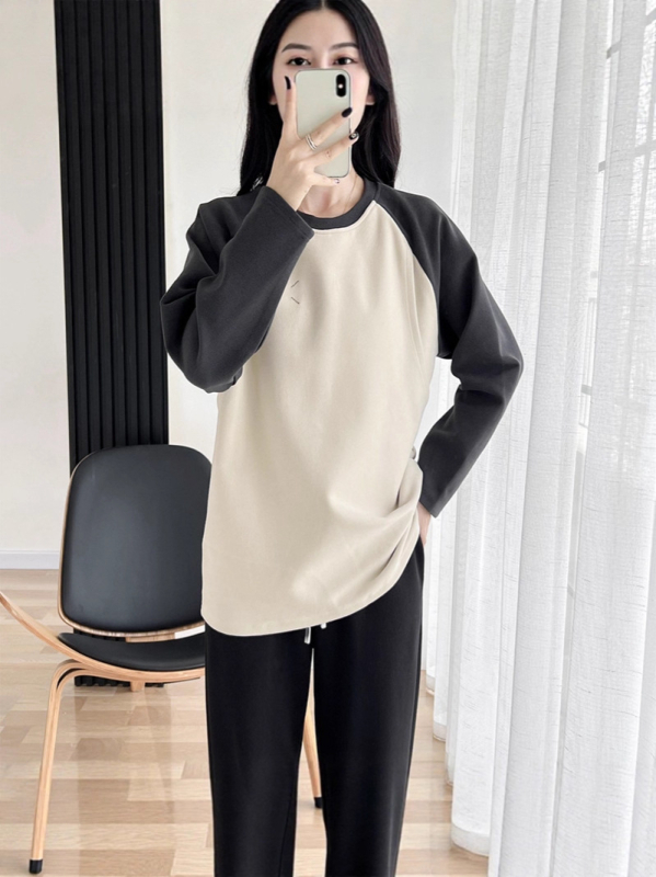 Nėščiųjų džemperis rudens–žiemos 2025, žindymo topas po gimdymo, laisvas kasualus stilius, medvilnė, apvalus kaklo iškirptė, ilgomis rankovėmis