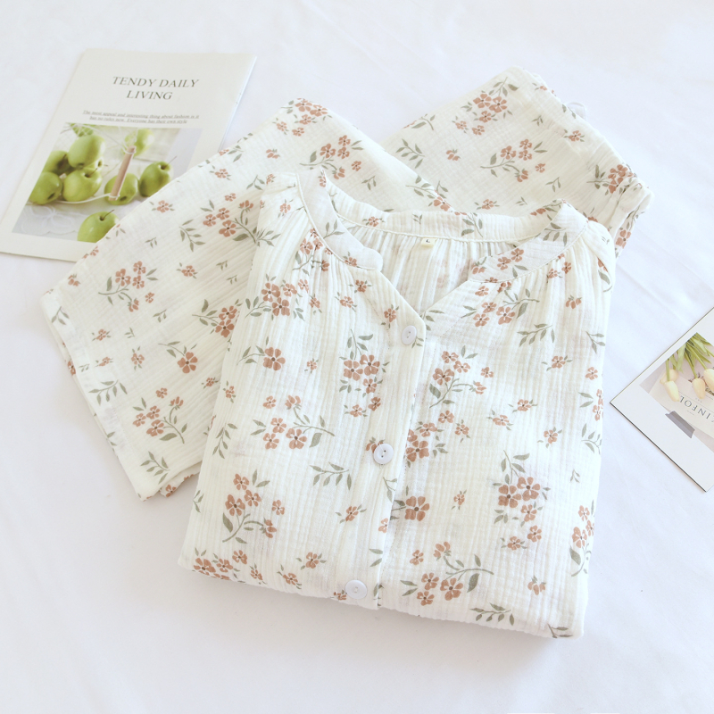 Пижами за кърмене след раждане с подплънки за кърмене, 100% памук, памучна газова тъкан, V-образно деколте, дълги ръкави, панталони, подходящи за пролет-лято-есен