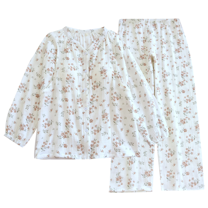 Пижами за кърмене след раждане с подплънки за кърмене, 100% памук, памучна газова тъкан, V-образно деколте, дълги ръкави, панталони, подходящи за пролет-лято-есен