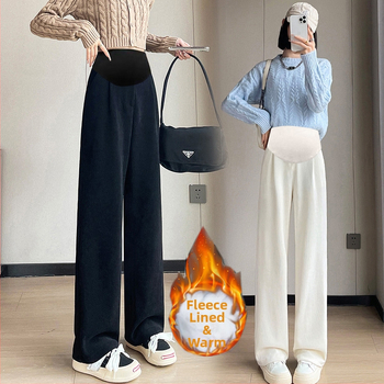 Παντελόνια εγκυμοσύνης, φαρδιά γραμμή, φλις επένδυση, βαμβακο-πολυεστέρα με ελαστάνη μέχρι 30%, στήριξη κοιλιάς, μακριά, χαλαρή εφαρμογή (Άνοιξη 2023)