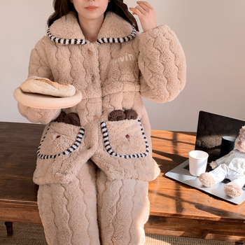 Pijama maternitate cu fermoar pentru alăptare — flanel triplu strat, poliester 100%, mâneci lungi, iarnă/toamnă