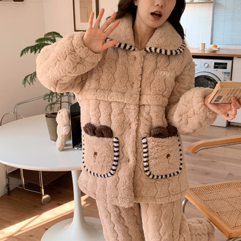 Pijama maternitate cu fermoar pentru alăptare — flanel triplu strat, poliester 100%, mâneci lungi, iarnă/toamnă