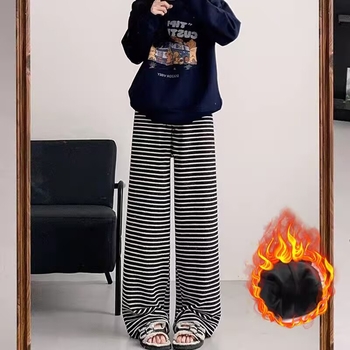 Pantaloni de maternitate – în dungi, largi, pentru toamnă-iarnă, croială drapată, până la podea, țesătură din lână amestec