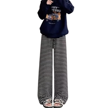 Pantaloni de maternitate – în dungi, largi, pentru toamnă-iarnă, croială drapată, până la podea, țesătură din lână amestec