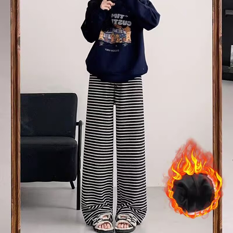 Pantaloni de maternitate – în dungi, largi, pentru toamnă-iarnă, croială drapată, până la podea, țesătură din lână amestec