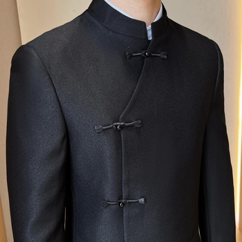 Kínai stílusú férfi öltöny vacsorára – kétdarabos szett, modell XZ1912, pamutkeverék anyag, őszi 2024.