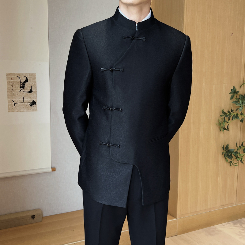 Kínai stílusú férfi öltöny vacsorára – kétdarabos szett, modell XZ1912, pamutkeverék anyag, őszi 2024.