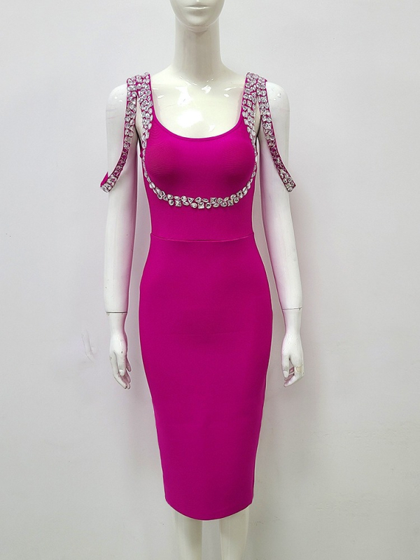 Bandage ruha, ujjatlan, U-nyakú kivágás, poliészter-spandex keverék, rövid szűk fazon, party- vagy estélyi viselet, tavasz 2024