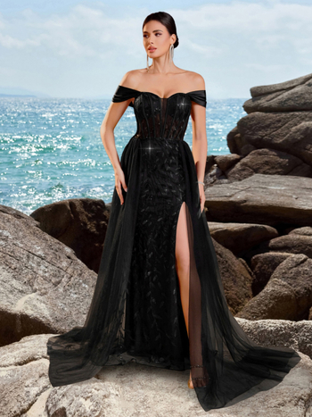 Вечерна рокля без презрамки, дълга пола, талия средно висока, полиестер/еластан (95%+), за парти