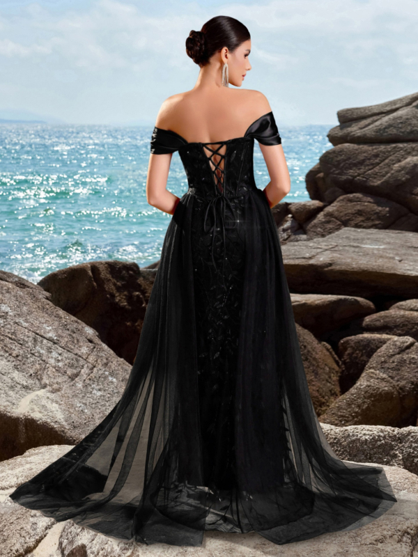 Вечерна рокля без презрамки, дълга пола, талия средно висока, полиестер/еластан (95%+), за парти