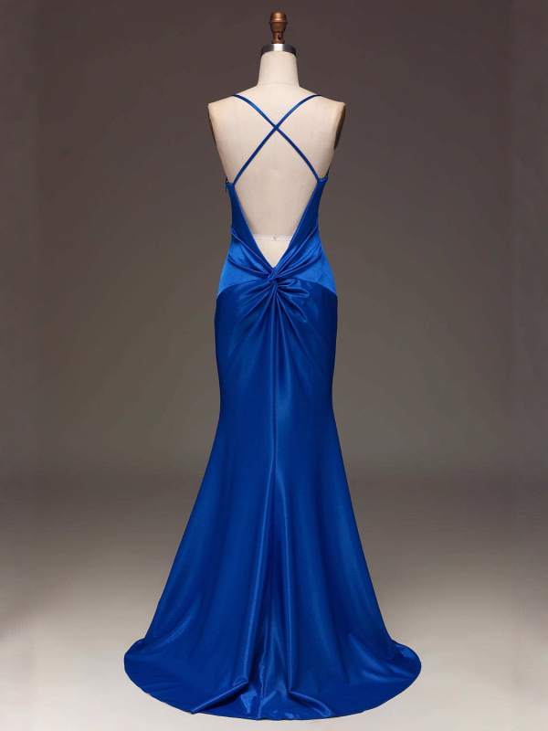 Rochie de seară lungă cu bretele spaghetti, decolteu în V, poliester, căptușeală din bumbac, lungime 147 cm