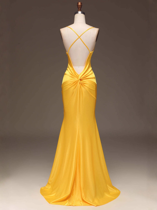 Rochie de seară lungă cu bretele spaghetti, decolteu în V, poliester, căptușeală din bumbac, lungime 147 cm