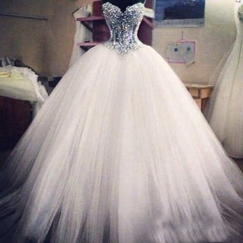Rochie de mireasă fără bretele, dantelă cu mărgele, fustă tutu, lungă, material poliester 70-80%