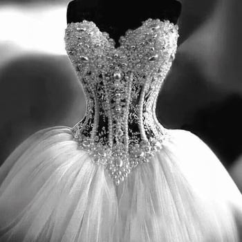 Rochie de mireasă fără bretele, dantelă cu mărgele, fustă tutu, lungă, material poliester 70-80%